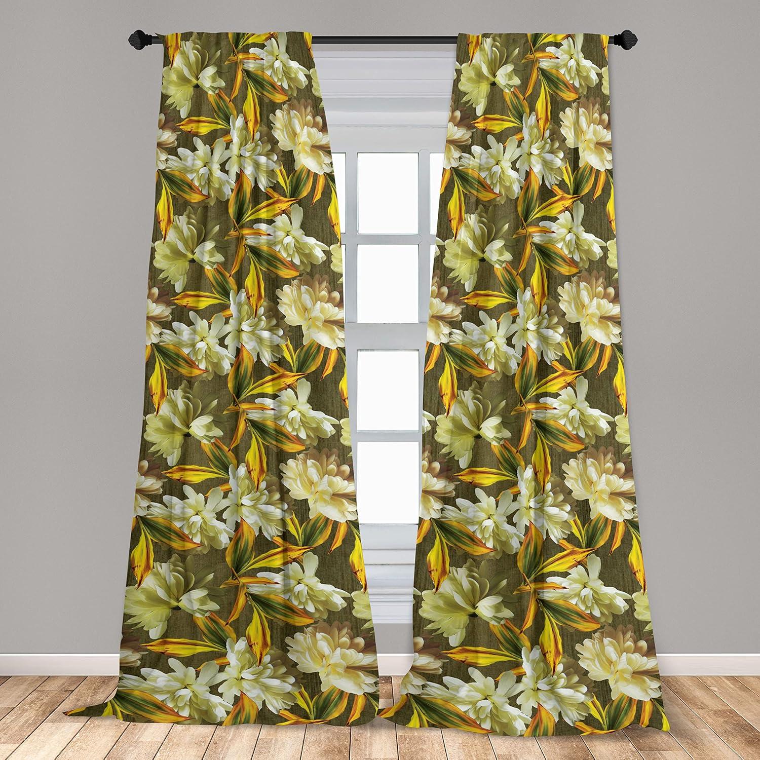 imageAmbesonne Garden Scene Curtains Autumn Vibes Romantic Themed Monochrome Daisy Pattern Neutral Art Window Treatments 2 Panel Set for Living Room Bedroom Pair of 28 x 95 Charcoal Grey EggshellPistachio Green Mustard