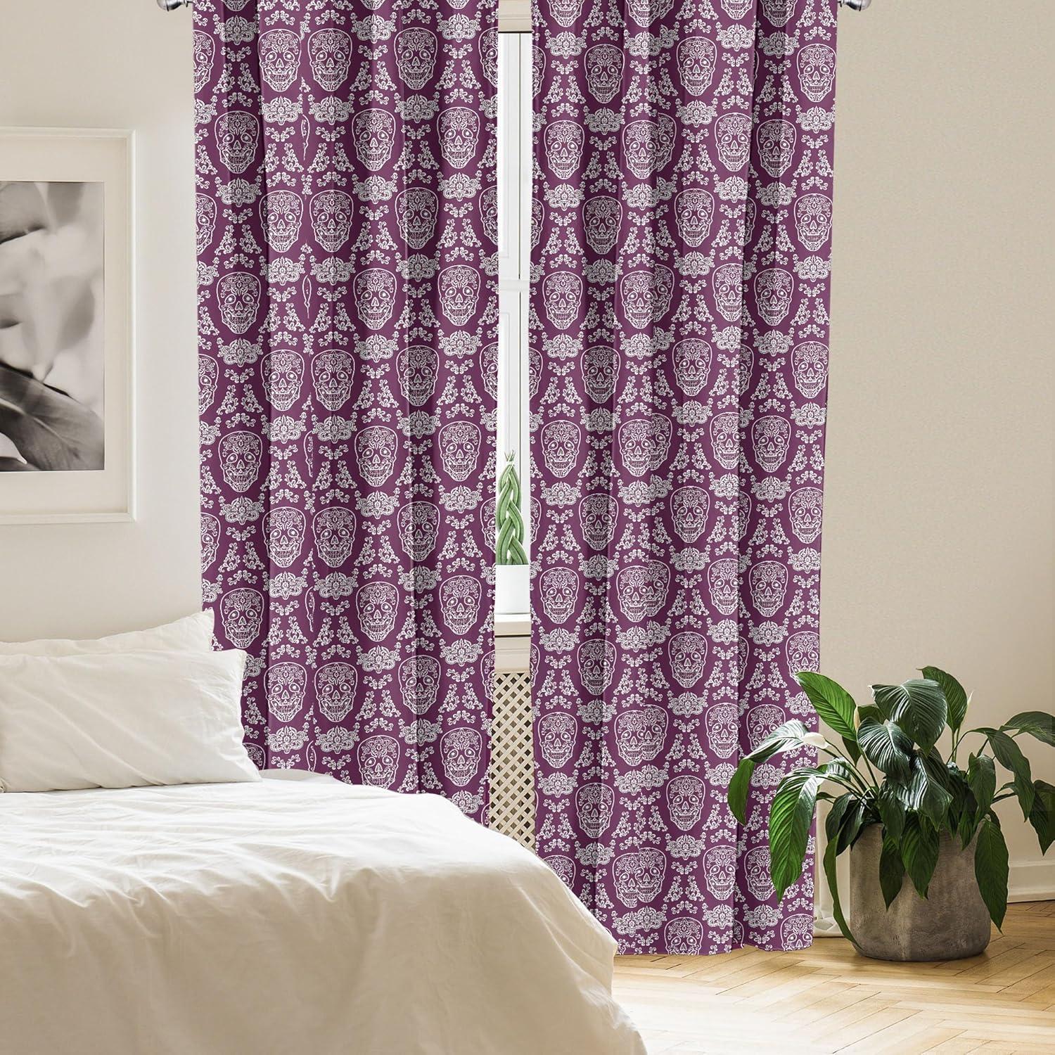 imageAmbesonne Garden Scene Curtains Autumn Vibes Romantic Themed Monochrome Daisy Pattern Neutral Art Window Treatments 2 Panel Set for Living Room Bedroom Pair of 28 x 95 Charcoal Grey EggshellPurple and White