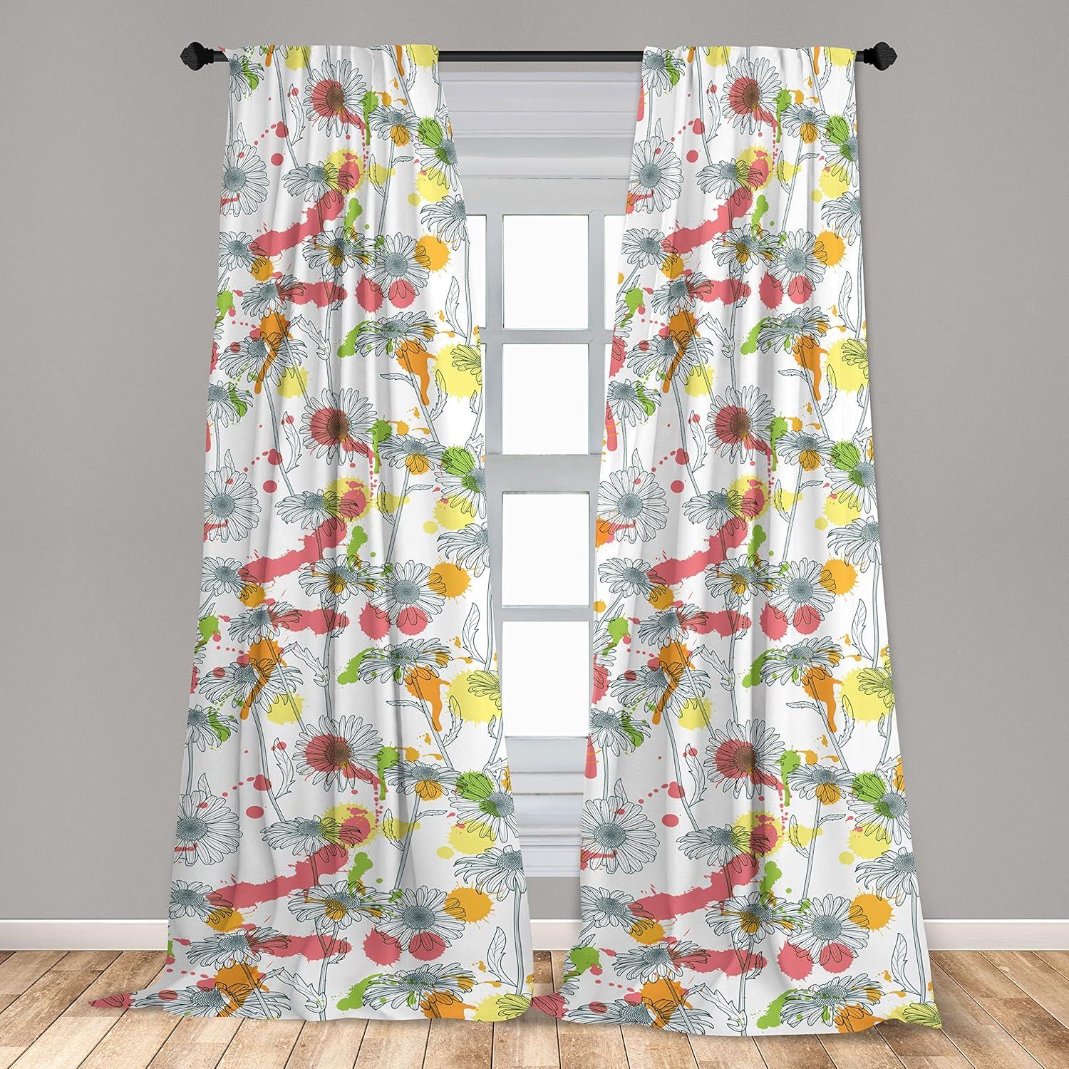 imageAmbesonne Garden Scene Curtains Autumn Vibes Romantic Themed Monochrome Daisy Pattern Neutral Art Window Treatments 2 Panel Set for Living Room Bedroom Pair of 28 x 95 Charcoal Grey EggshellWhite Multicolor