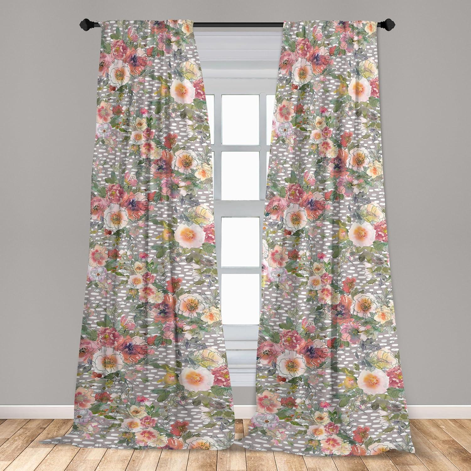 imageAmbesonne Garden Scene Curtains Autumn Vibes Romantic Themed Monochrome Daisy Pattern Neutral Art Window Treatments 2 Panel Set for Living Room Bedroom Pair of 28 x 95 Charcoal Grey EggshellPale Purpleblue Off White