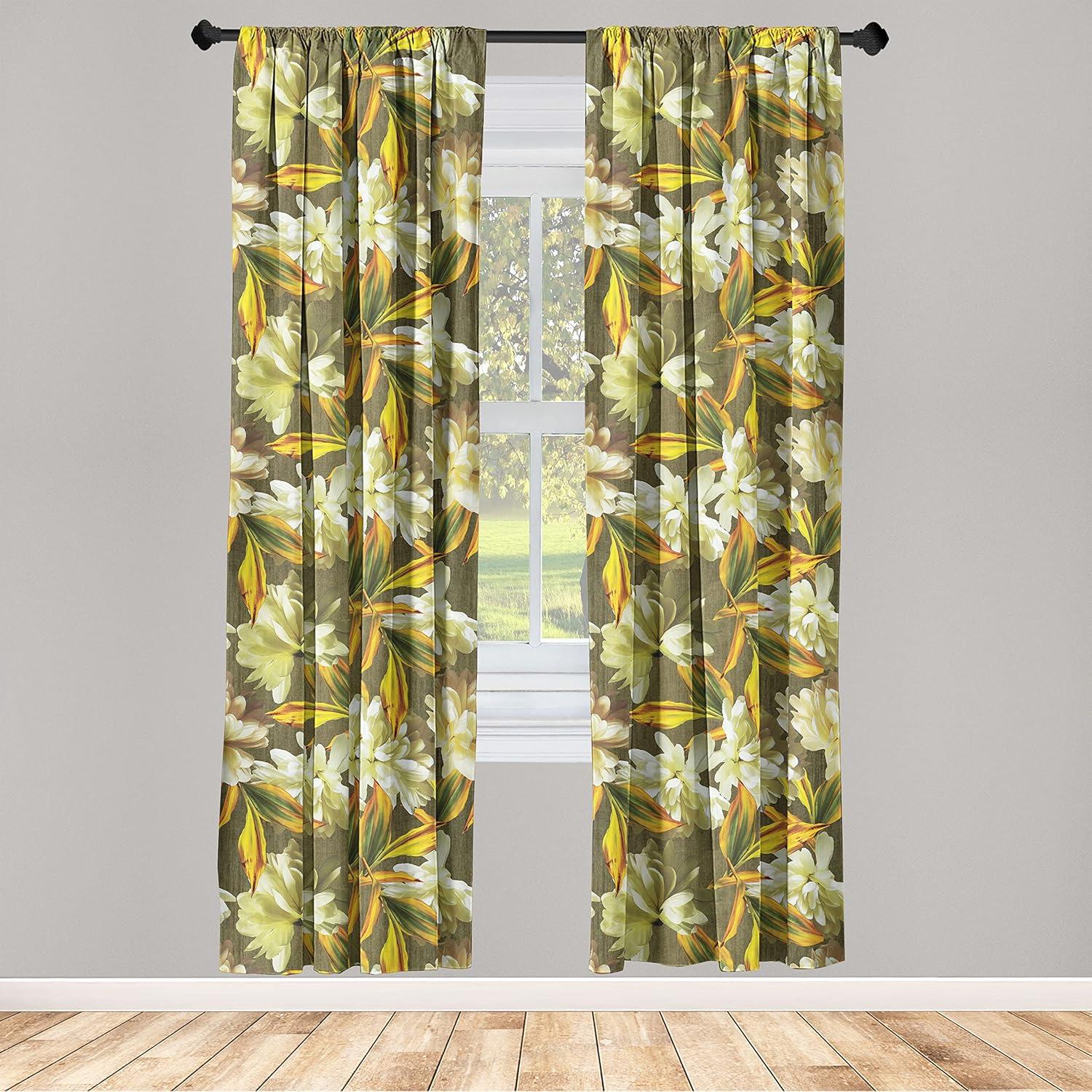 imageAmbesonne Garden Scene Curtains Autumn Vibes Romantic Themed Monochrome Daisy Pattern Neutral Art Window Treatments 2 Panel Set for Living Room Bedroom Pair of 28 x 95 Charcoal Grey EggshellPistachio Green Mustard