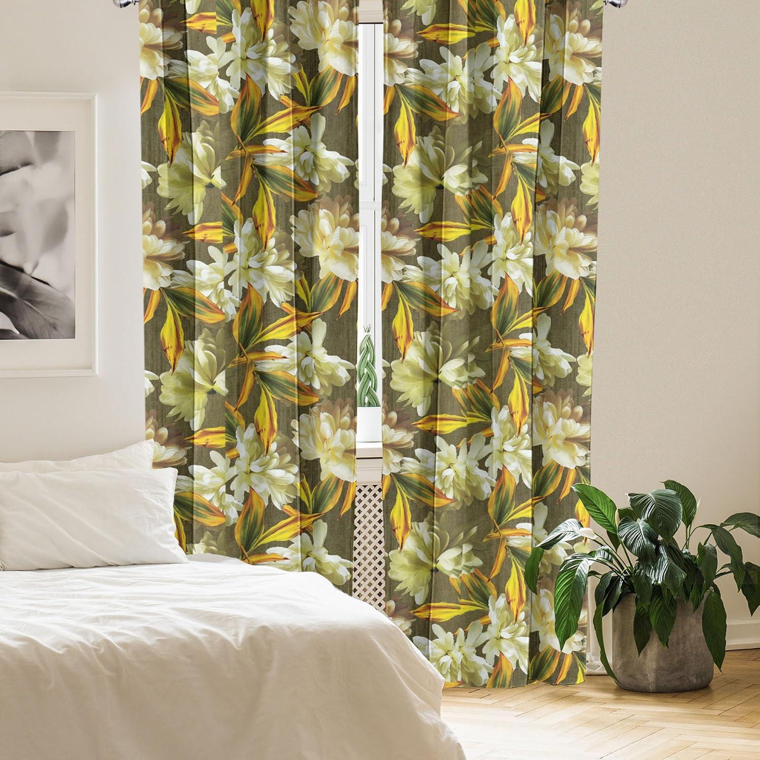 imageAmbesonne Garden Scene Curtains Autumn Vibes Romantic Themed Monochrome Daisy Pattern Neutral Art Window Treatments 2 Panel Set for Living Room Bedroom Pair of 28 x 95 Charcoal Grey EggshellPistachio Green Mustard