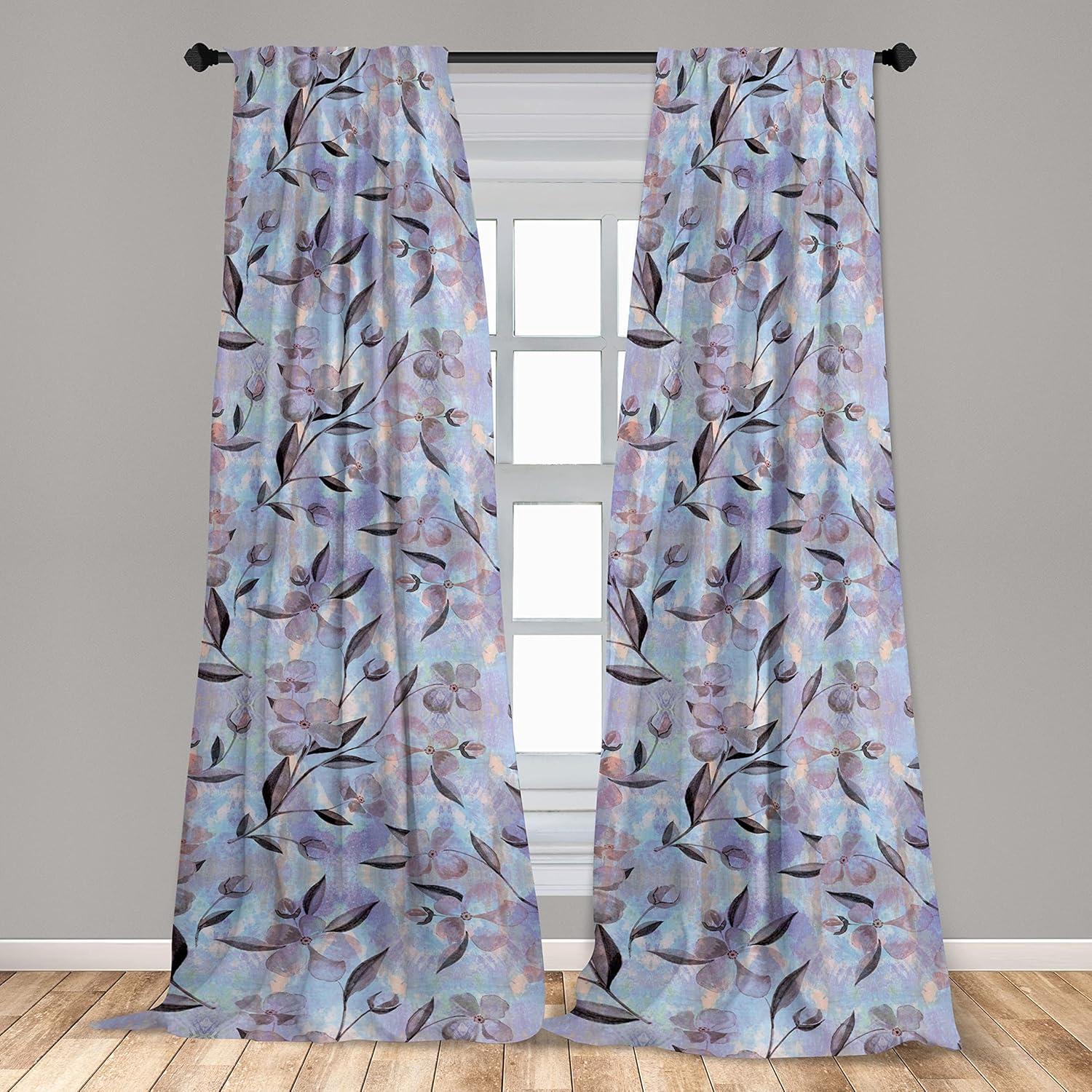imageAmbesonne Garden Scene Curtains Soft Tones Flowers Boho Pattern Springtime Inspired Neutral Art Window Treatments 2 Panel Set for Living Room Bedroom Pair of 28 x 95 Lavender Blue Warm TaupePale Ceil Blue and Lavender