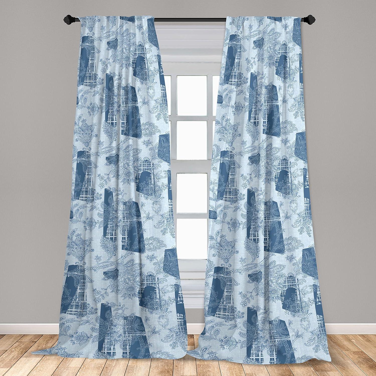 imageAmbesonne Garden Scene Curtains Soft Tones Flowers Boho Pattern Springtime Inspired Neutral Art Window Treatments 2 Panel Set for Living Room Bedroom Pair of 28 x 95 Lavender Blue Warm TaupePale Blue and Dark Sky Blue
