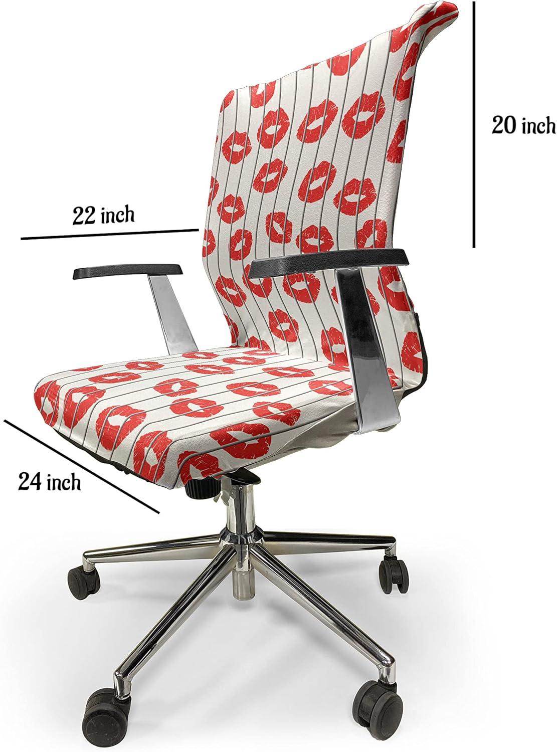 imageAmbesonne Glamour Office Chair Cover Woman Lips Behind The Bars Female Love Romance Valentines Day Print Stretchable Decorative Universal Size High Back Printed Slipcover Scarlet White and GreyScarlet White and Grey