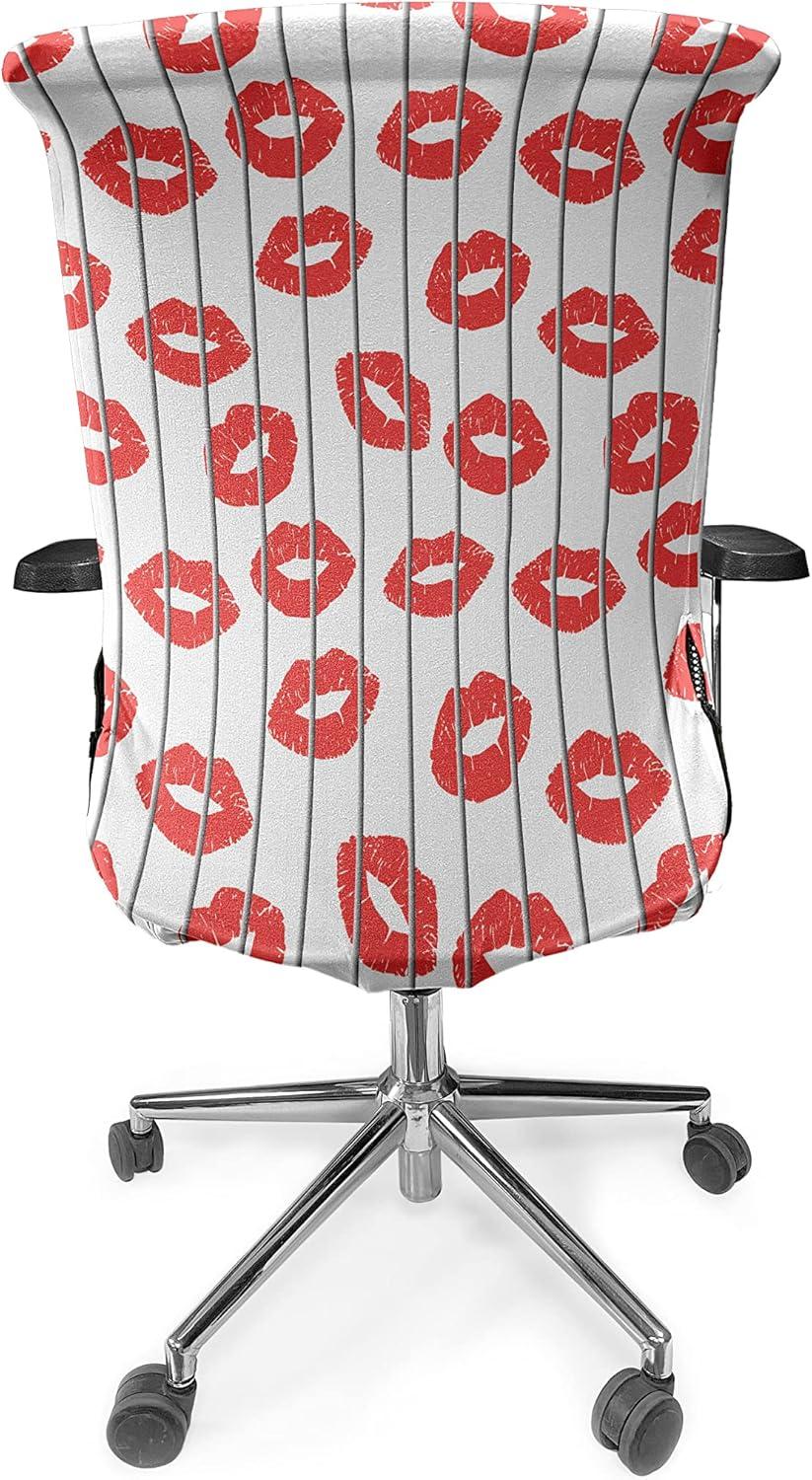 imageAmbesonne Glamour Office Chair Cover Woman Lips Behind The Bars Female Love Romance Valentines Day Print Stretchable Decorative Universal Size High Back Printed Slipcover Scarlet White and GreyScarlet White and Grey