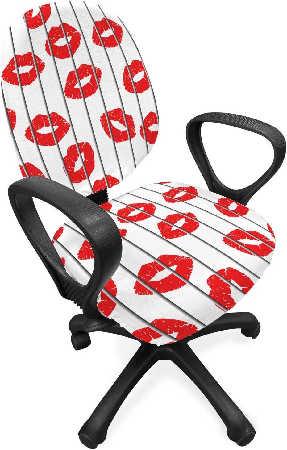 imageAmbesonne Glamour Office Chair Cover Woman Lips Behind The Bars Female Love Romance Valentines Day Print Stretchable Decorative Universal Size High Back Printed Slipcover Scarlet White and GreyScarlet White and Grey