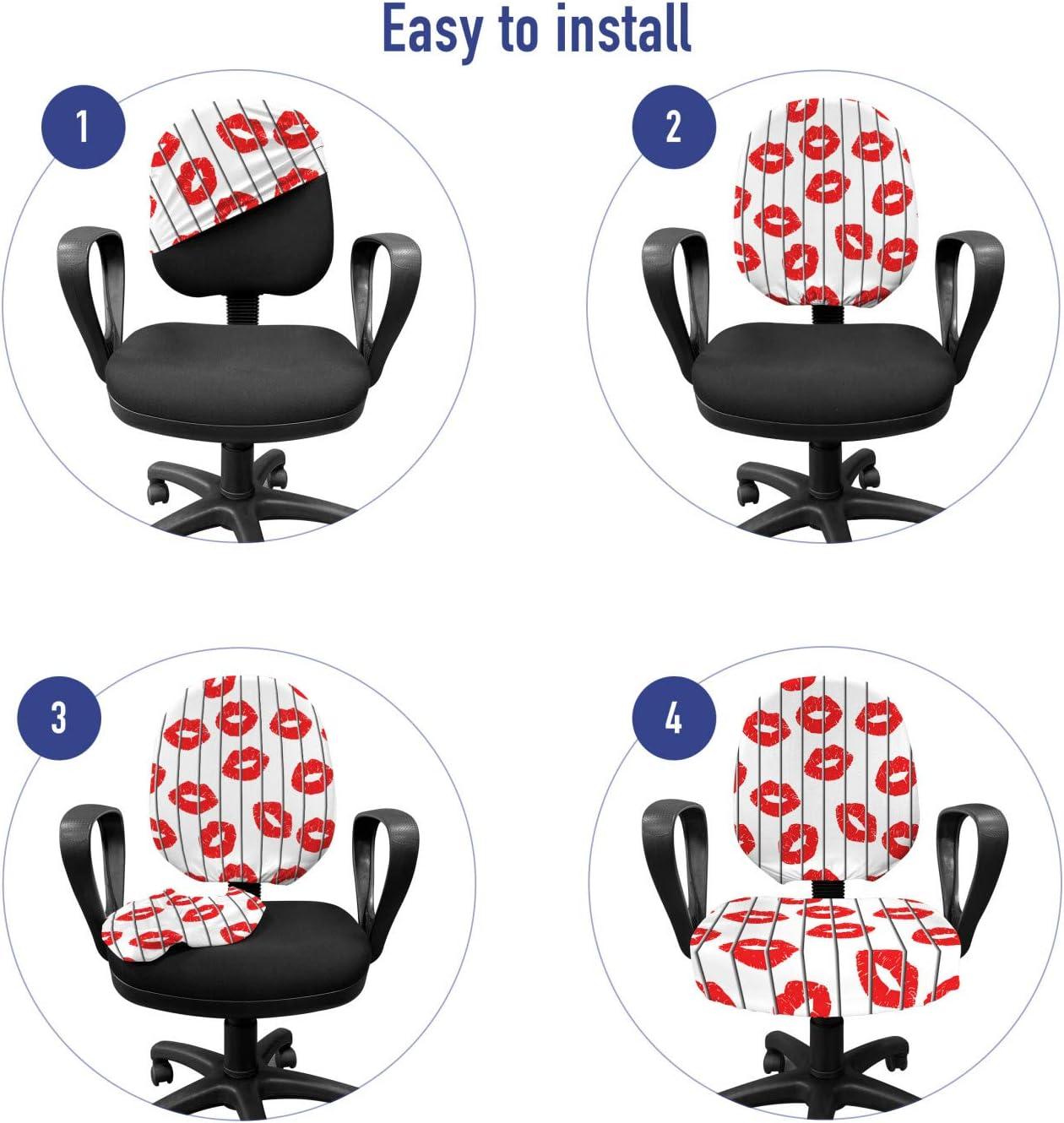 imageAmbesonne Glamour Office Chair Cover Woman Lips Behind The Bars Female Love Romance Valentines Day Print Stretchable Decorative Universal Size High Back Printed Slipcover Scarlet White and GreyScarlet White and Grey