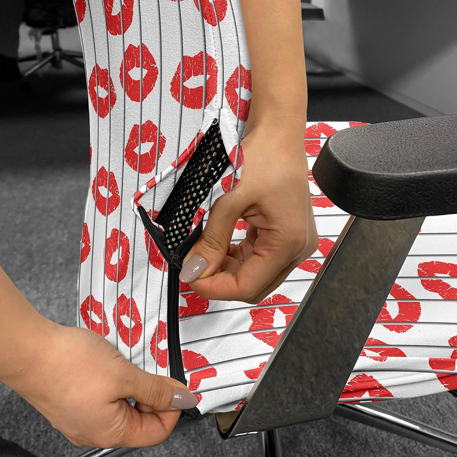 imageAmbesonne Glamour Office Chair Cover Woman Lips Behind The Bars Female Love Romance Valentines Day Print Stretchable Decorative Universal Size High Back Printed Slipcover Scarlet White and GreyScarlet White and Grey