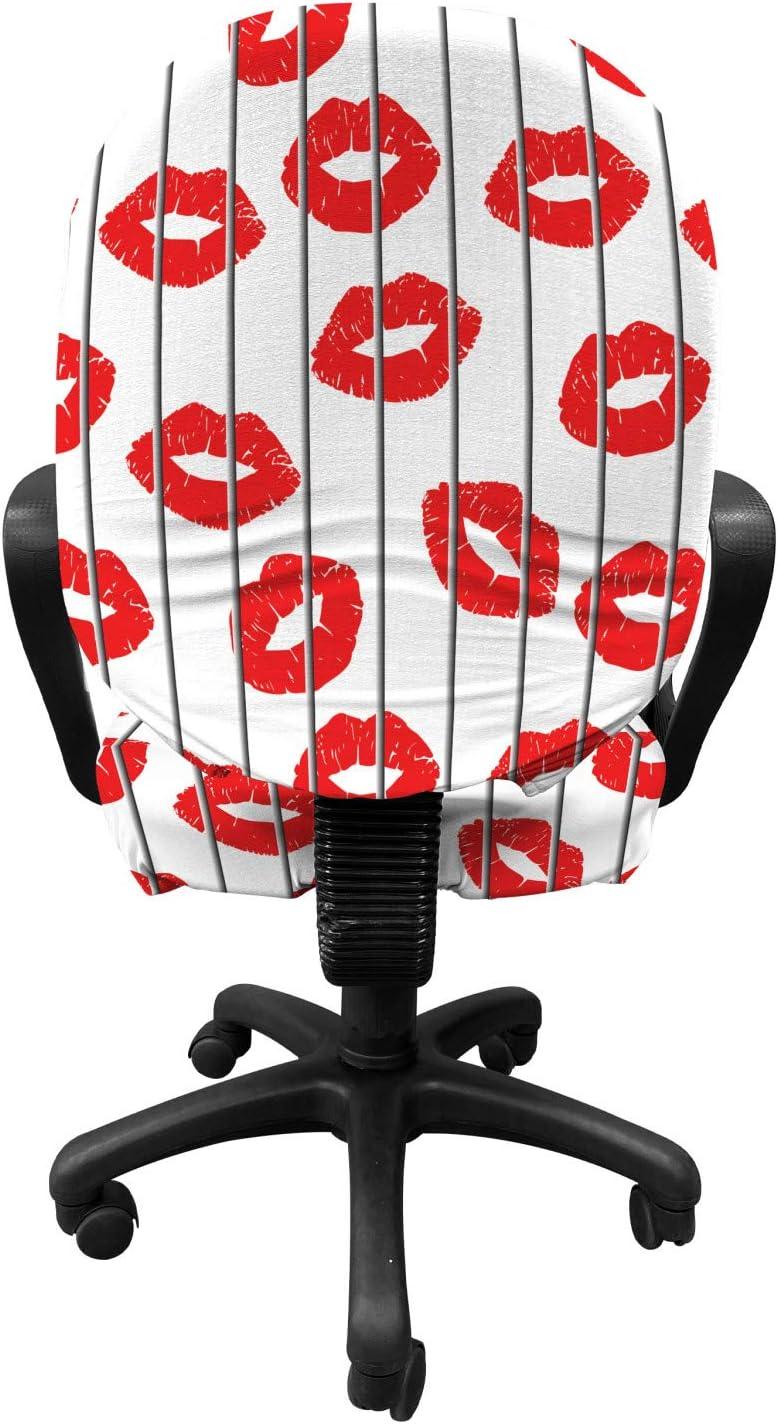 imageAmbesonne Glamour Office Chair Cover Woman Lips Behind The Bars Female Love Romance Valentines Day Print Stretchable Decorative Universal Size High Back Printed Slipcover Scarlet White and GreyScarlet White and Grey