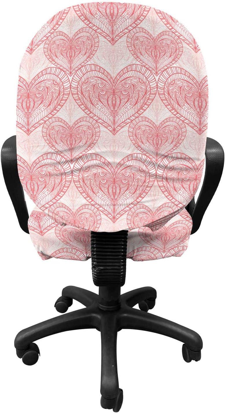 imageAmbesonne Heart Office Chair Slipcover Love Themed Pastel Zentangle Ornament Valentines Day Romance Repetition Protective Stretch Decorative Fabric Cover Pastel Pink and White