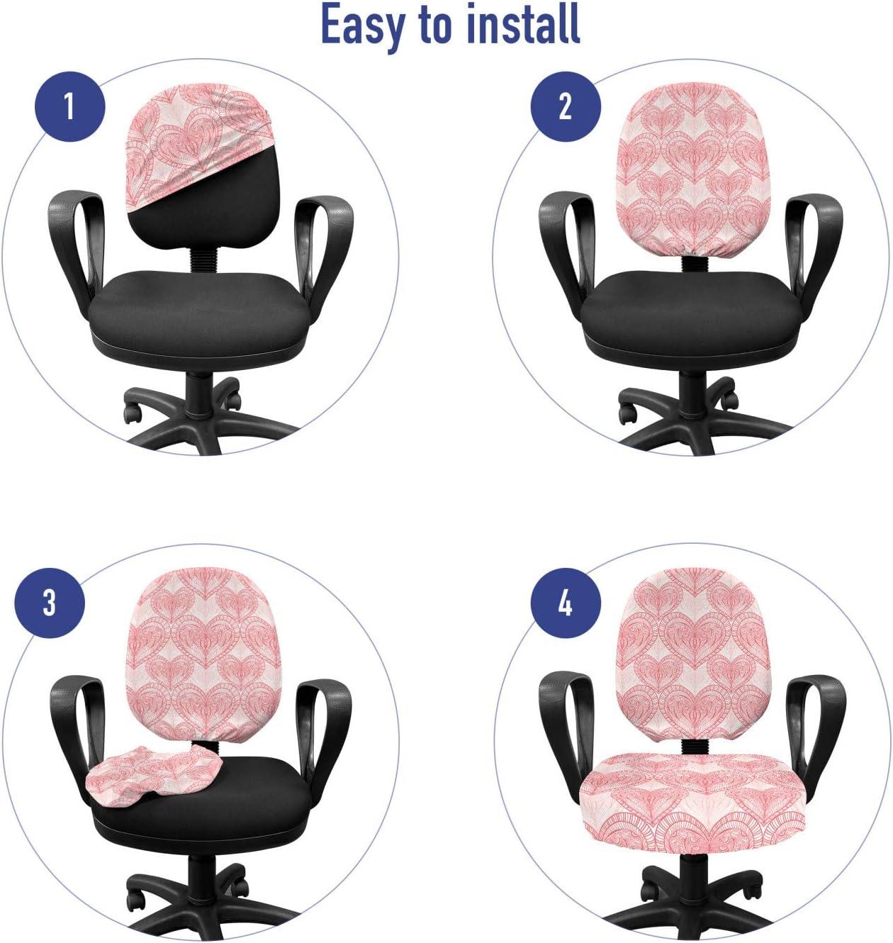 imageAmbesonne Heart Office Chair Slipcover Love Themed Pastel Zentangle Ornament Valentines Day Romance Repetition Protective Stretch Decorative Fabric Cover Pastel Pink and White