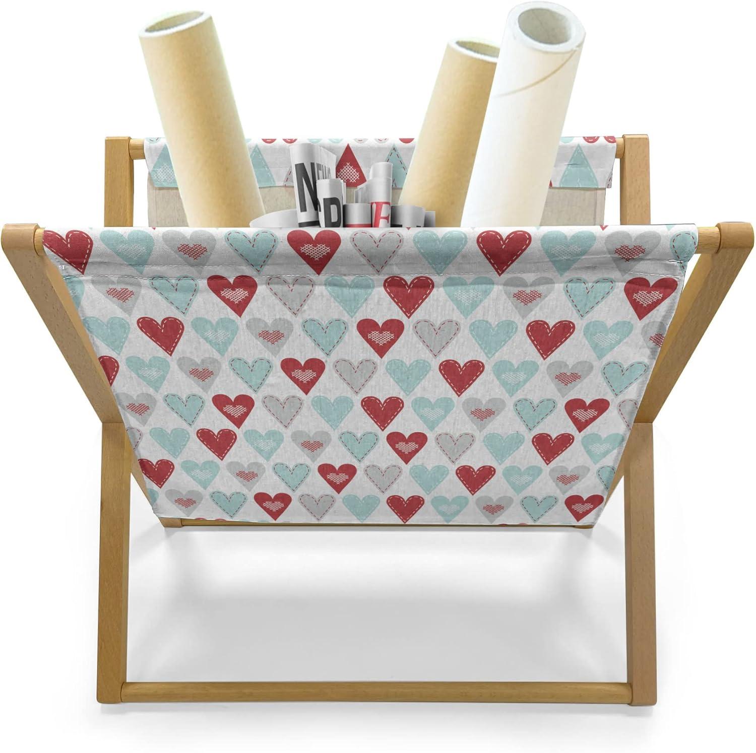 imageAmbesonne Hearts Magazine and Book Holder Rhythmic Sponge Print Look Cutsy Valentines Romance Love Floor Rack Decor for Interior of Home amp Office 22 x 19 Blush Pastel PinkRuby Pale Blue White