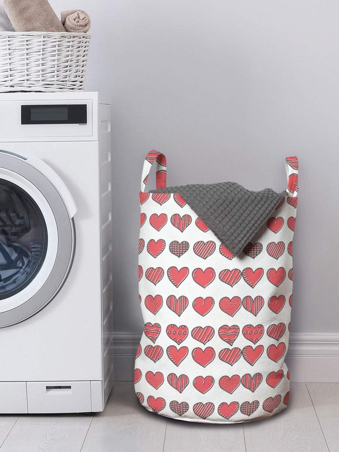 imageAmbesonne I Love You Laundry Bag Happy Valentines Day in Hand Drawn Style Romance Relationship Hamper Basket with Handles Drawstring Closure for Laundromats 13 x 19 Charcoal Grey Coral
