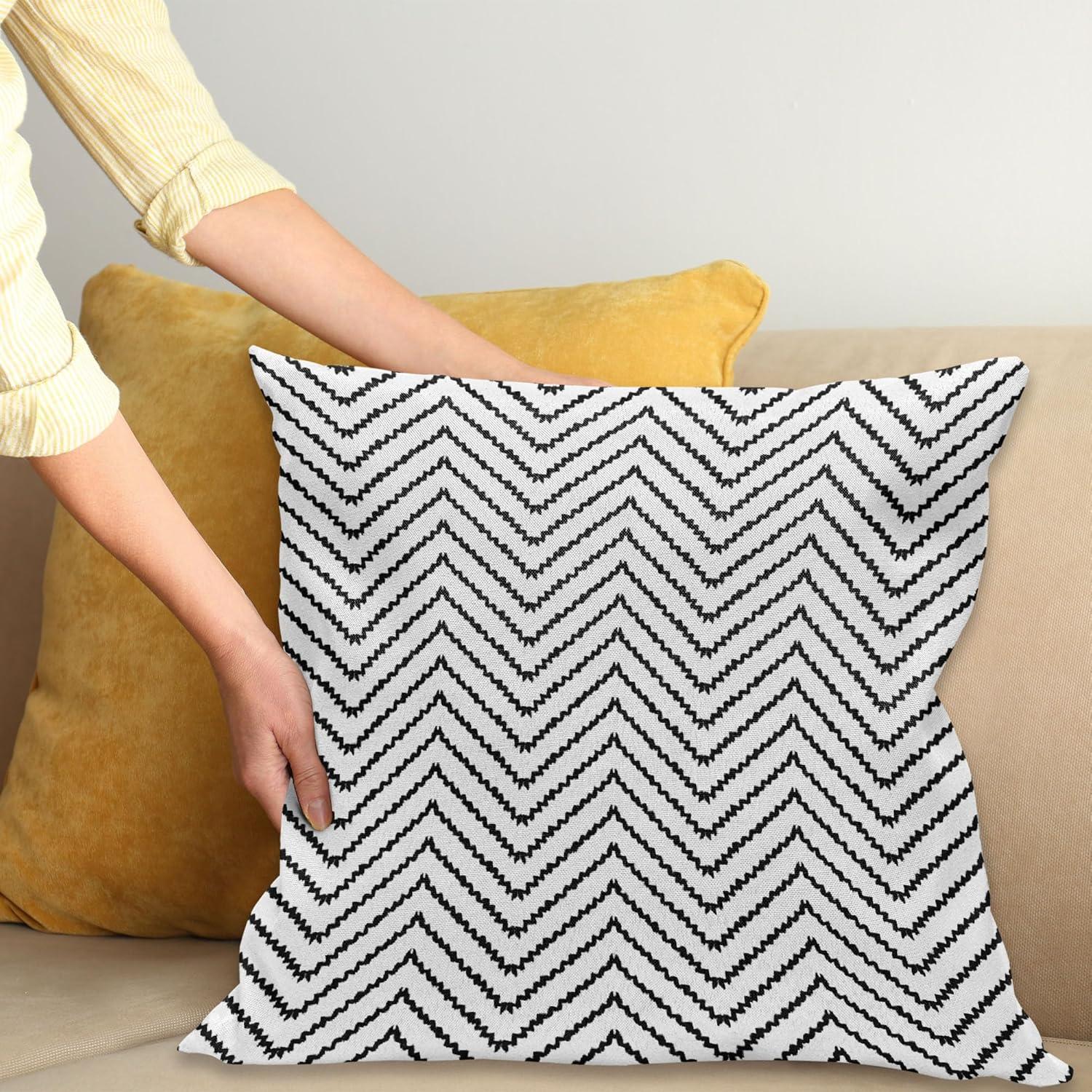 imageAmbesonne Modern Throw Pillow Cushion Cover Geometric Triangle Shapes Zig Zag Triggering Lines Minimalist Pattern Print Decorative Square Accent Pillow Case 18 X 18 Black and WhiteBlack and White