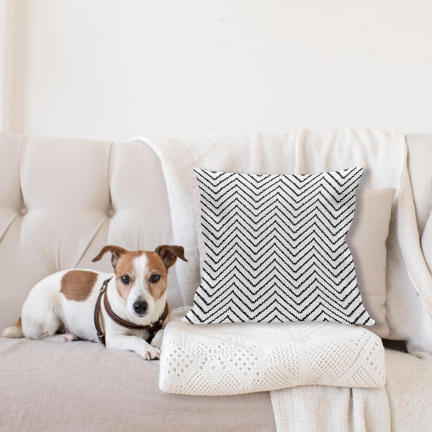 imageAmbesonne Modern Throw Pillow Cushion Cover Geometric Triangle Shapes Zig Zag Triggering Lines Minimalist Pattern Print Decorative Square Accent Pillow Case 18 X 18 Black and WhiteBlack and White