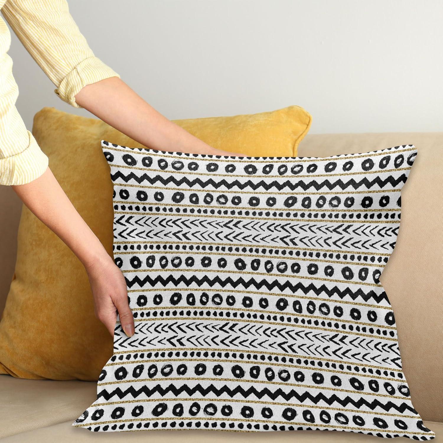 imageAmbesonne Modern Throw Pillow Cushion Cover Geometric Triangle Shapes Zig Zag Triggering Lines Minimalist Pattern Print Decorative Square Accent Pillow Case 18 X 18 Black and WhiteYellow Black