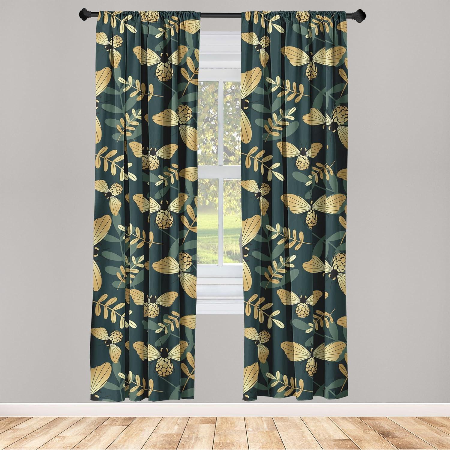 imageAmbesonne Nature Themed Curtains Modern Pattern of Tropical Atmosphere Neutral Leaves and Bumblebee Window Treatments 2 Panel Set for Living Room Bedroom Pair of 28 x 84 Purpleblue Sand BrownForest Green Sand Brown