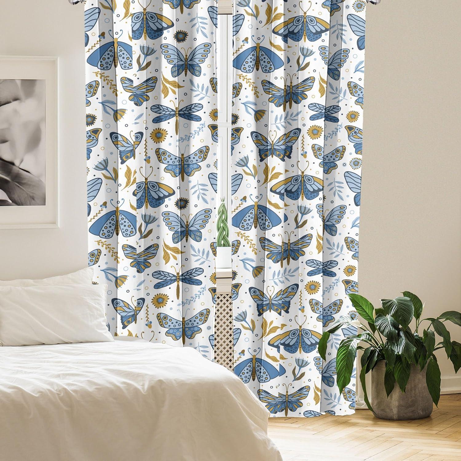 imageAmbesonne Nature Themed Curtains Modern Pattern of Tropical Atmosphere Neutral Leaves and Bumblebee Window Treatments 2 Panel Set for Living Room Bedroom Pair of 28 x 84 Purpleblue Sand BrownOff White Sea Blue Camel