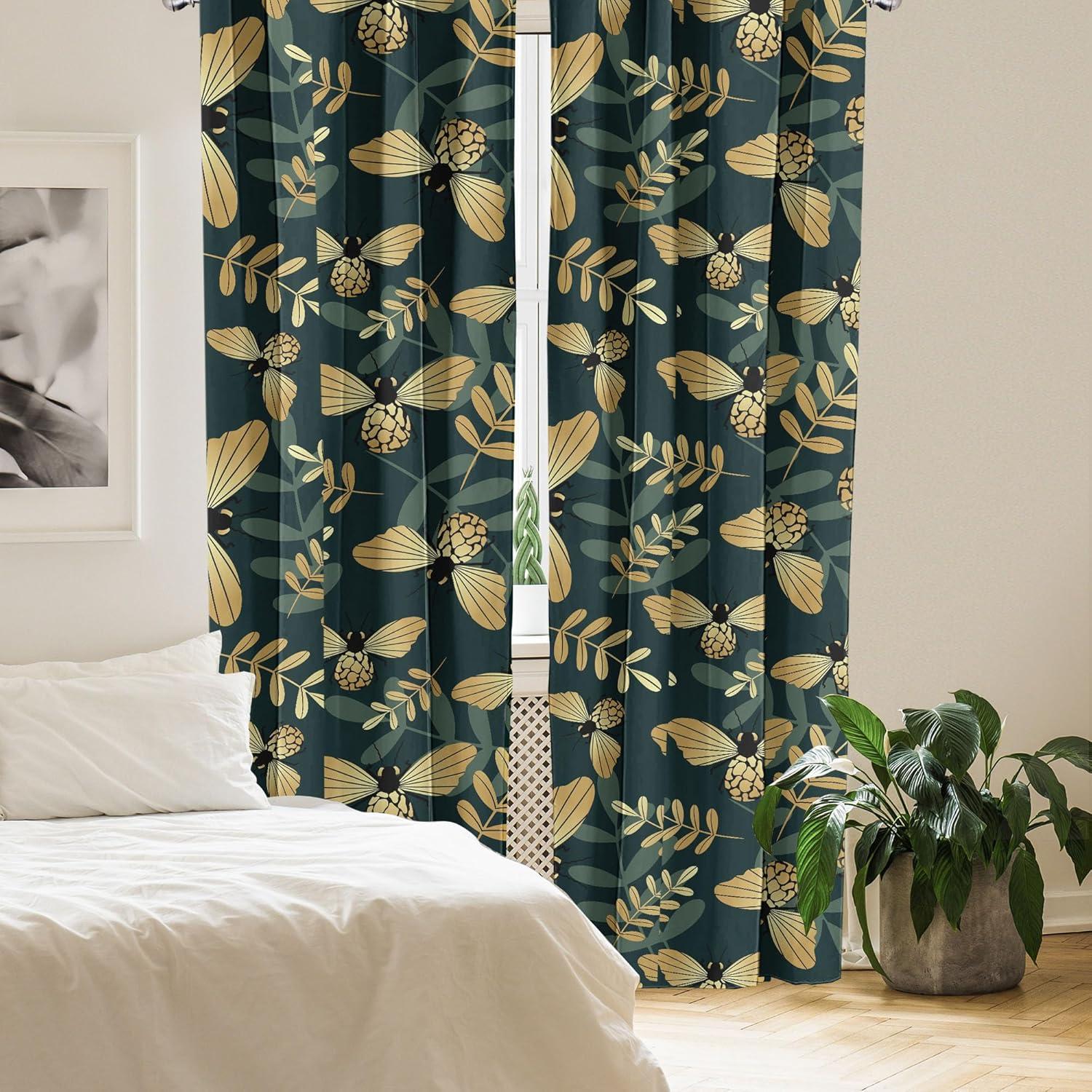 imageAmbesonne Nature Themed Curtains Modern Pattern of Tropical Atmosphere Neutral Leaves and Bumblebee Window Treatments 2 Panel Set for Living Room Bedroom Pair of 28 x 84 Purpleblue Sand BrownForest Green Sand Brown