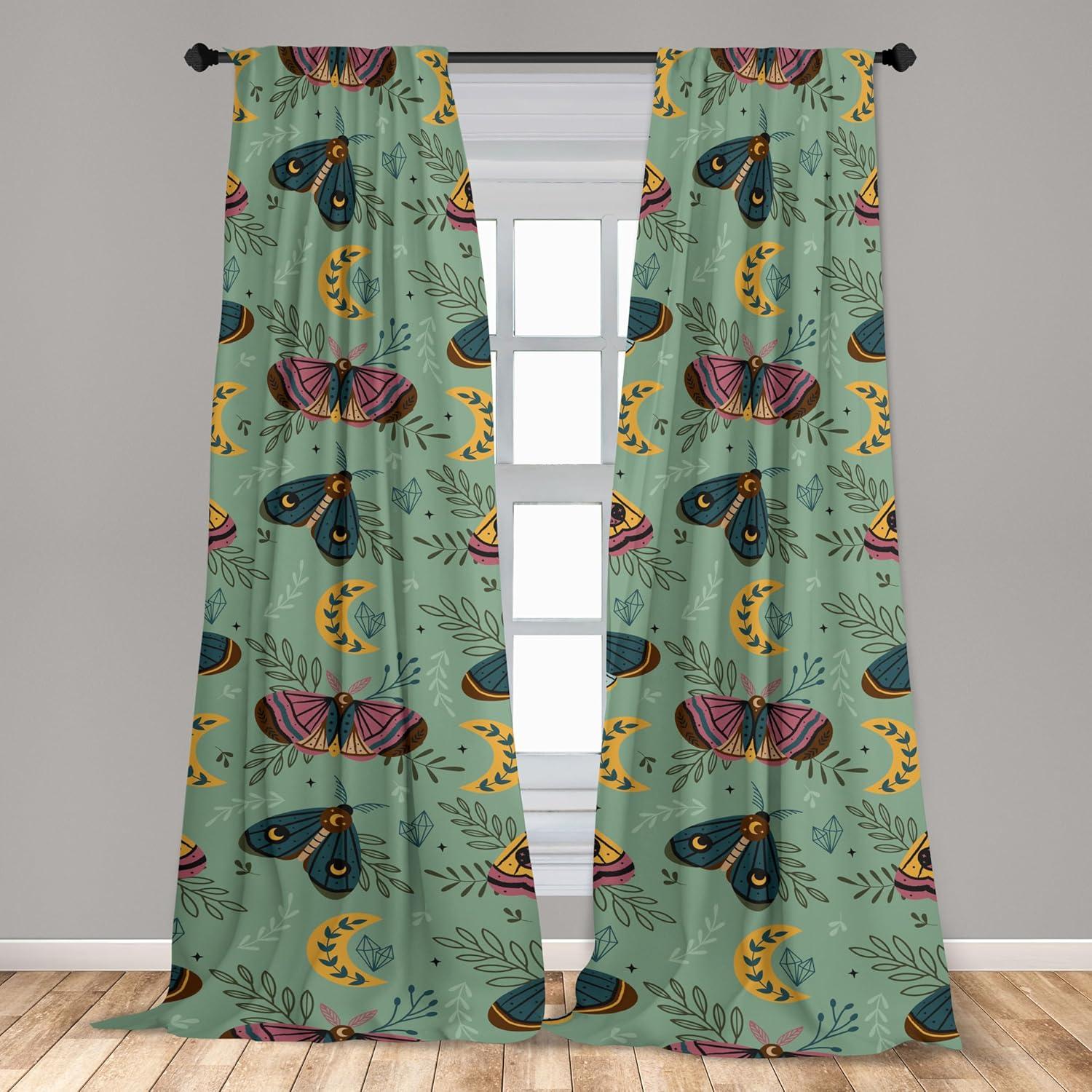 imageAmbesonne Nature Themed Curtains Modern Pattern of Tropical Atmosphere Neutral Leaves and Bumblebee Window Treatments 2 Panel Set for Living Room Bedroom Pair of 28 x 84 Purpleblue Sand BrownLaurel Green and Apricot