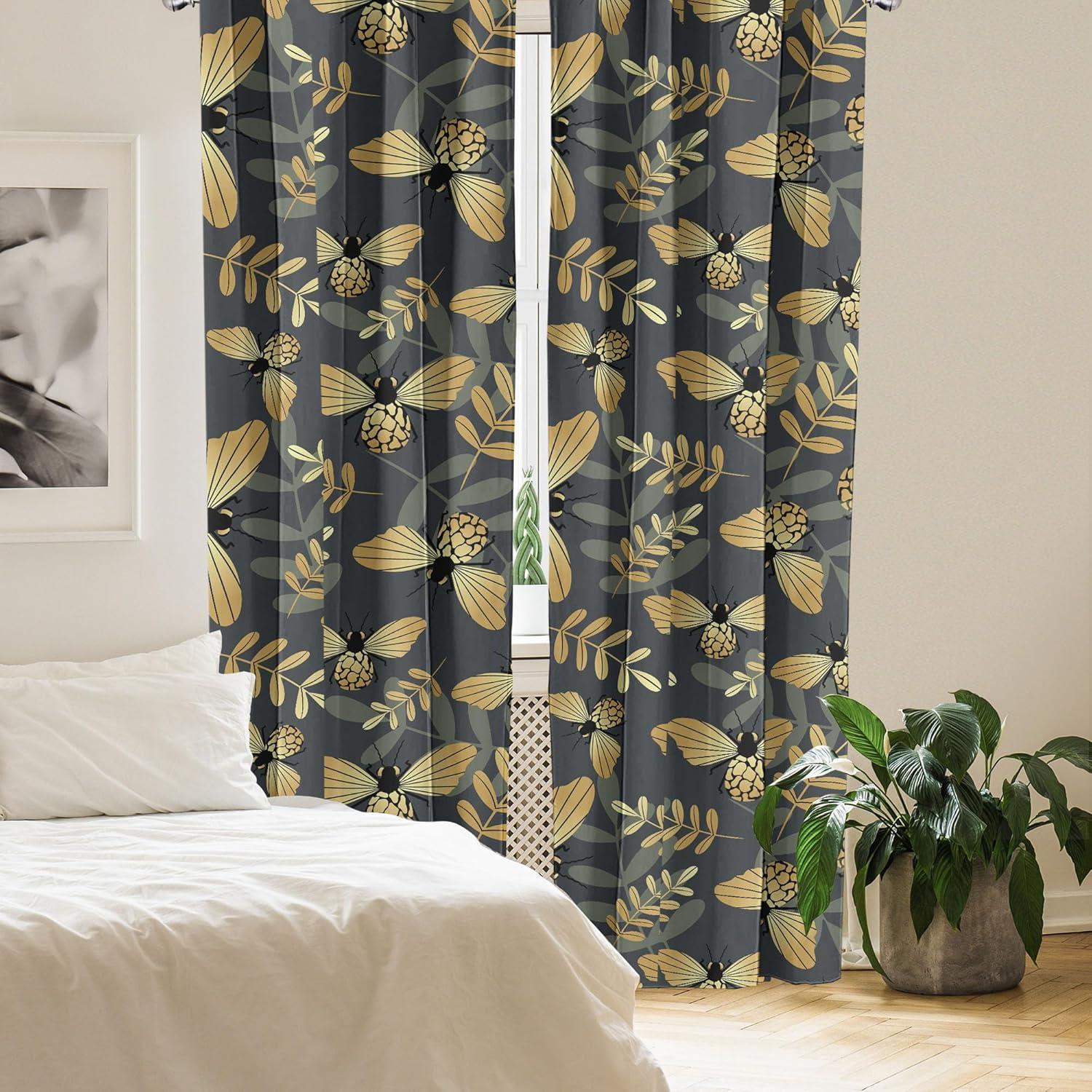 imageAmbesonne Nature Themed Curtains Modern Pattern of Tropical Atmosphere Neutral Leaves and Bumblebee Window Treatments 2 Panel Set for Living Room Bedroom Pair of 28 x 84 Purpleblue Sand BrownPurpleblue Sand Brown
