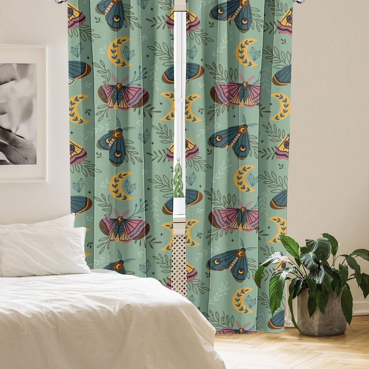 imageAmbesonne Nature Themed Curtains Modern Pattern of Tropical Atmosphere Neutral Leaves and Bumblebee Window Treatments 2 Panel Set for Living Room Bedroom Pair of 28 x 84 Purpleblue Sand BrownLaurel Green and Apricot