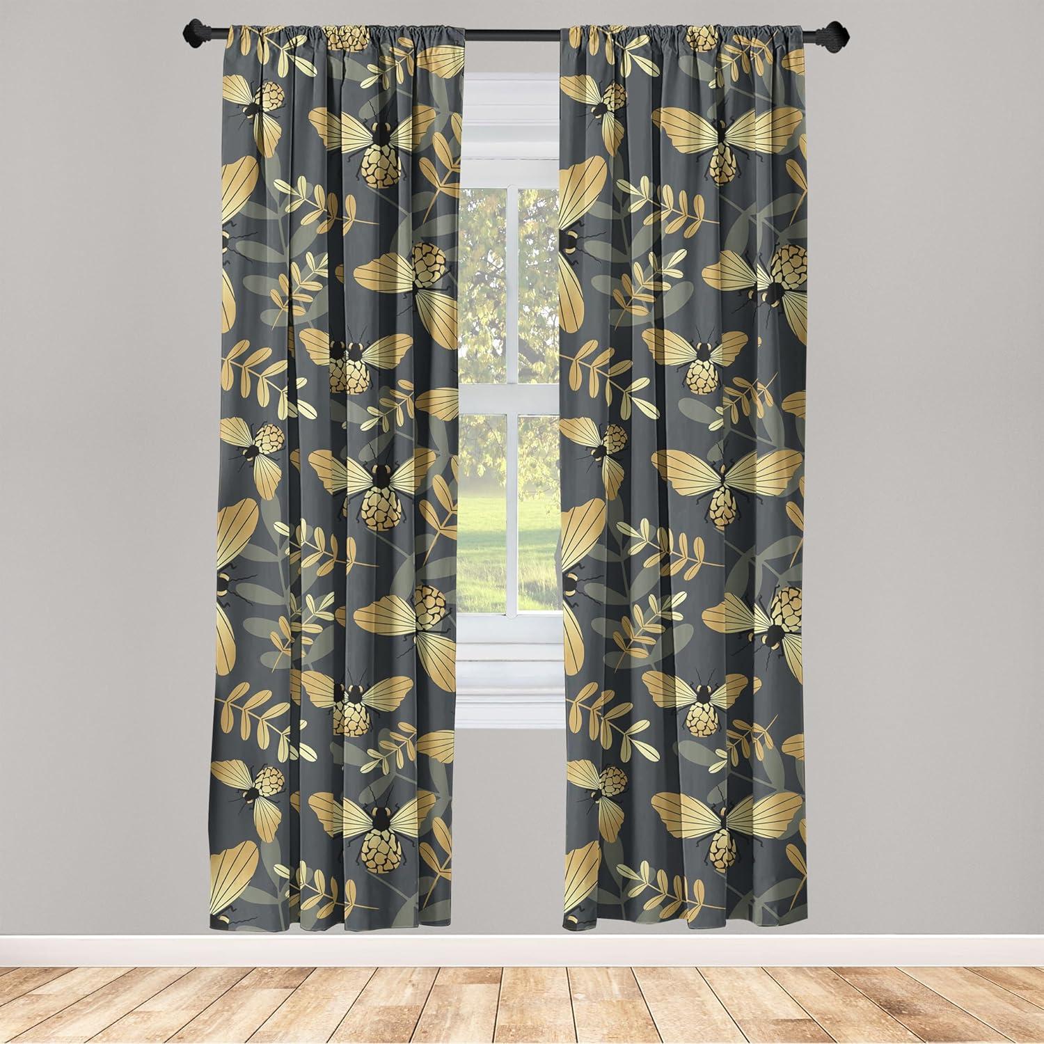 imageAmbesonne Nature Themed Curtains Modern Pattern of Tropical Atmosphere Neutral Leaves and Bumblebee Window Treatments 2 Panel Set for Living Room Bedroom Pair of 28 x 84 Purpleblue Sand BrownPurpleblue Sand Brown