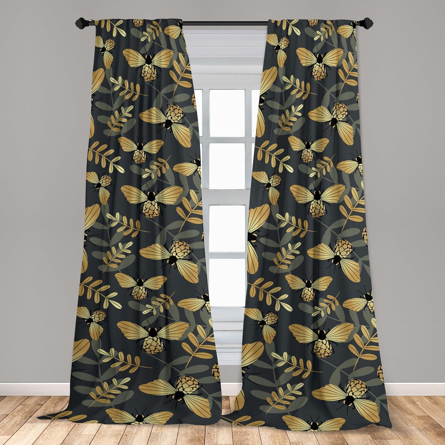 imageAmbesonne Nature Themed Curtains Modern Pattern of Tropical Atmosphere Neutral Leaves and Bumblebee Window Treatments 2 Panel Set for Living Room Bedroom Pair of 28 x 84 Purpleblue Sand BrownPurpleblue Sand Brown