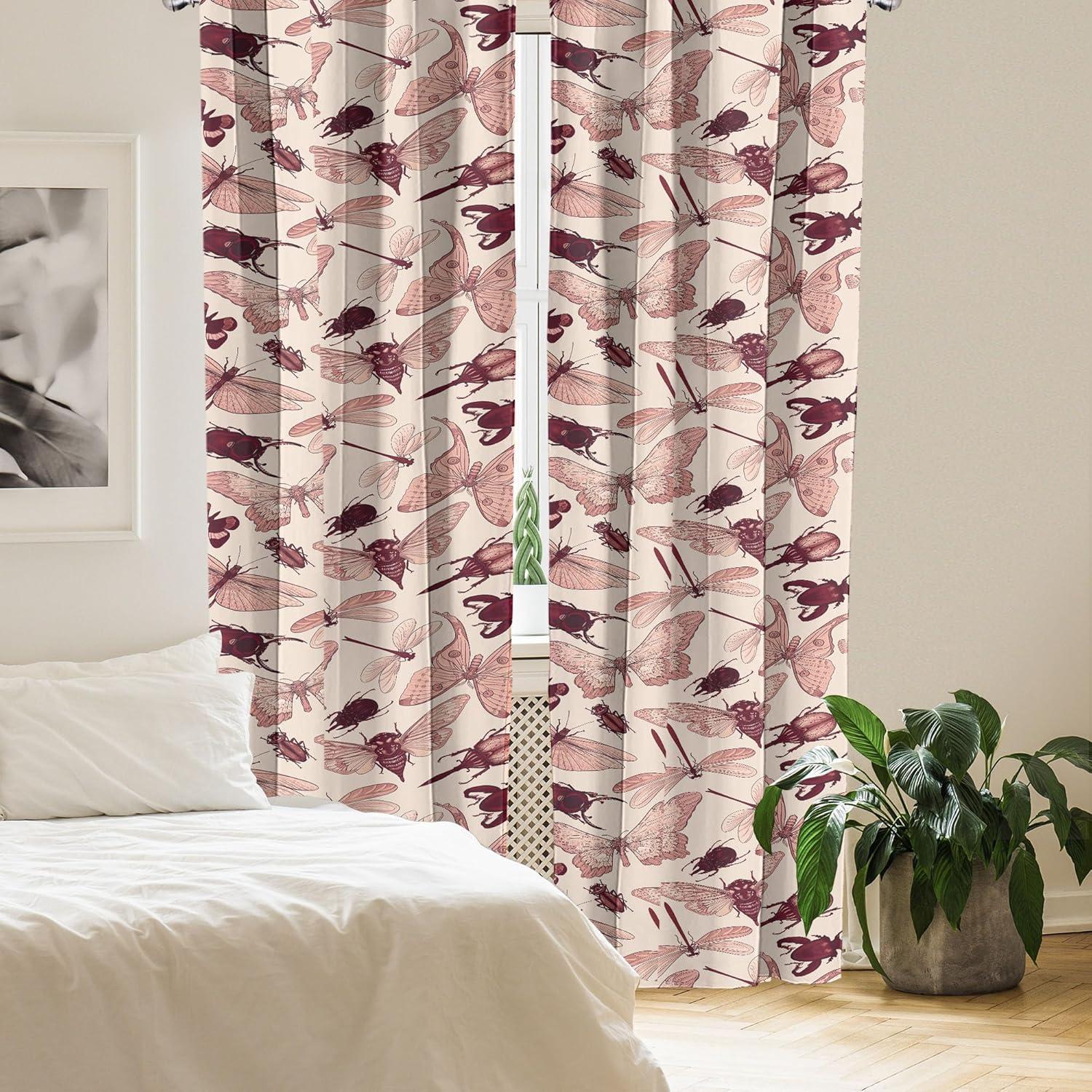 imageAmbesonne Nature Themed Curtains Modern Pattern of Tropical Atmosphere Neutral Leaves and Bumblebee Window Treatments 2 Panel Set for Living Room Bedroom Pair of 28 x 84 Purpleblue Sand BrownPale Salmon Dried Rose