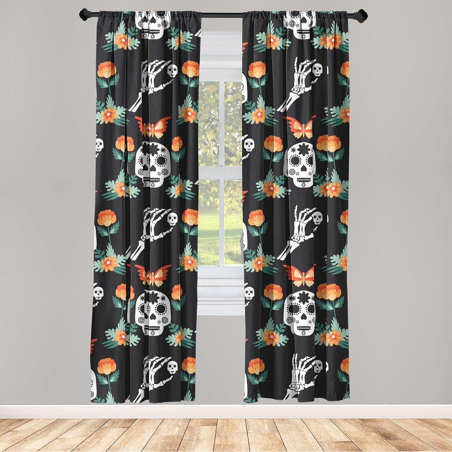 imageAmbesonne Nature Themed Curtains Modern Pattern of Tropical Atmosphere Neutral Leaves and Bumblebee Window Treatments 2 Panel Set for Living Room Bedroom Pair of 28 x 84 Purpleblue Sand BrownDark Brown White Orange