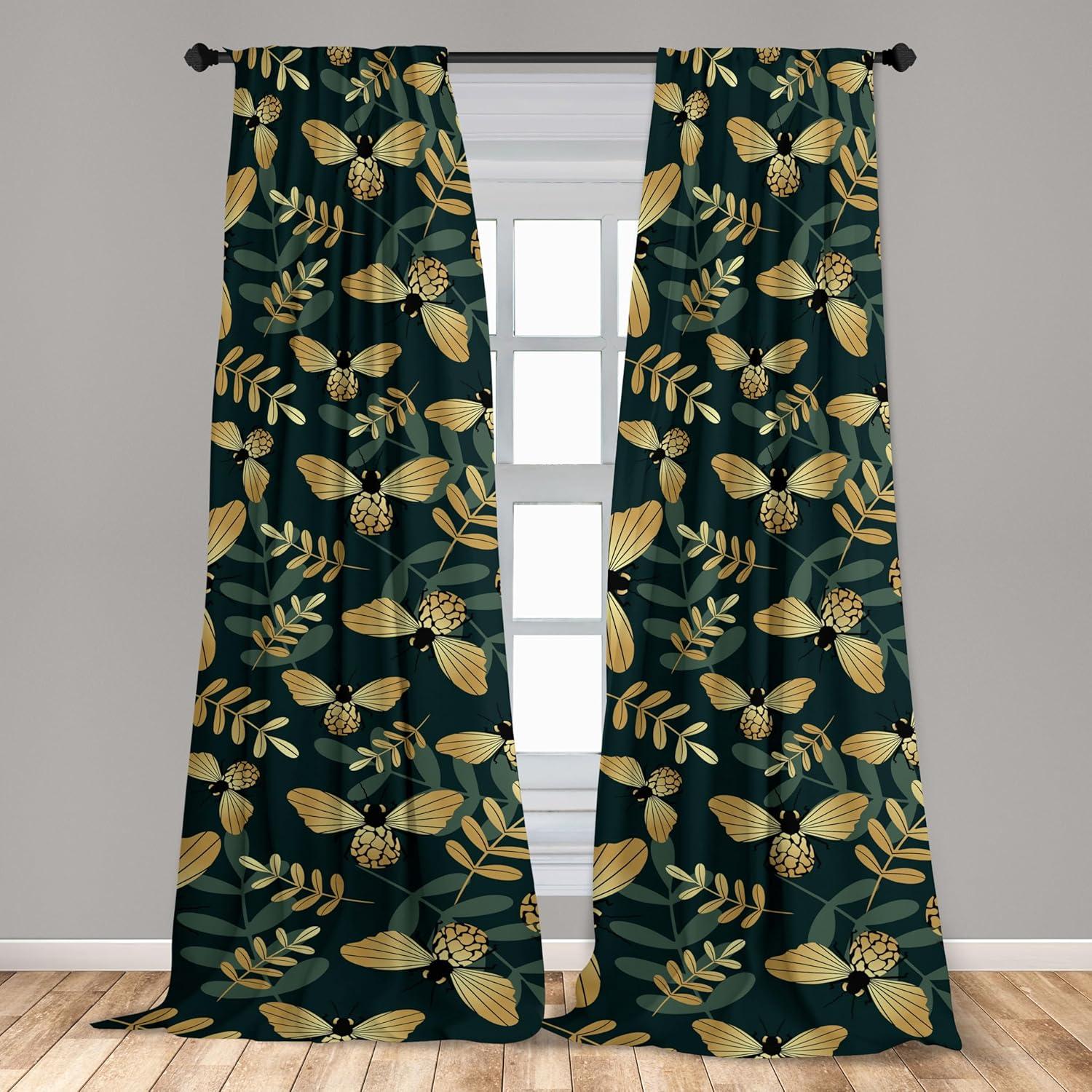 imageAmbesonne Nature Themed Curtains Modern Pattern of Tropical Atmosphere Neutral Leaves and Bumblebee Window Treatments 2 Panel Set for Living Room Bedroom Pair of 28 x 84 Purpleblue Sand BrownForest Green Sand Brown