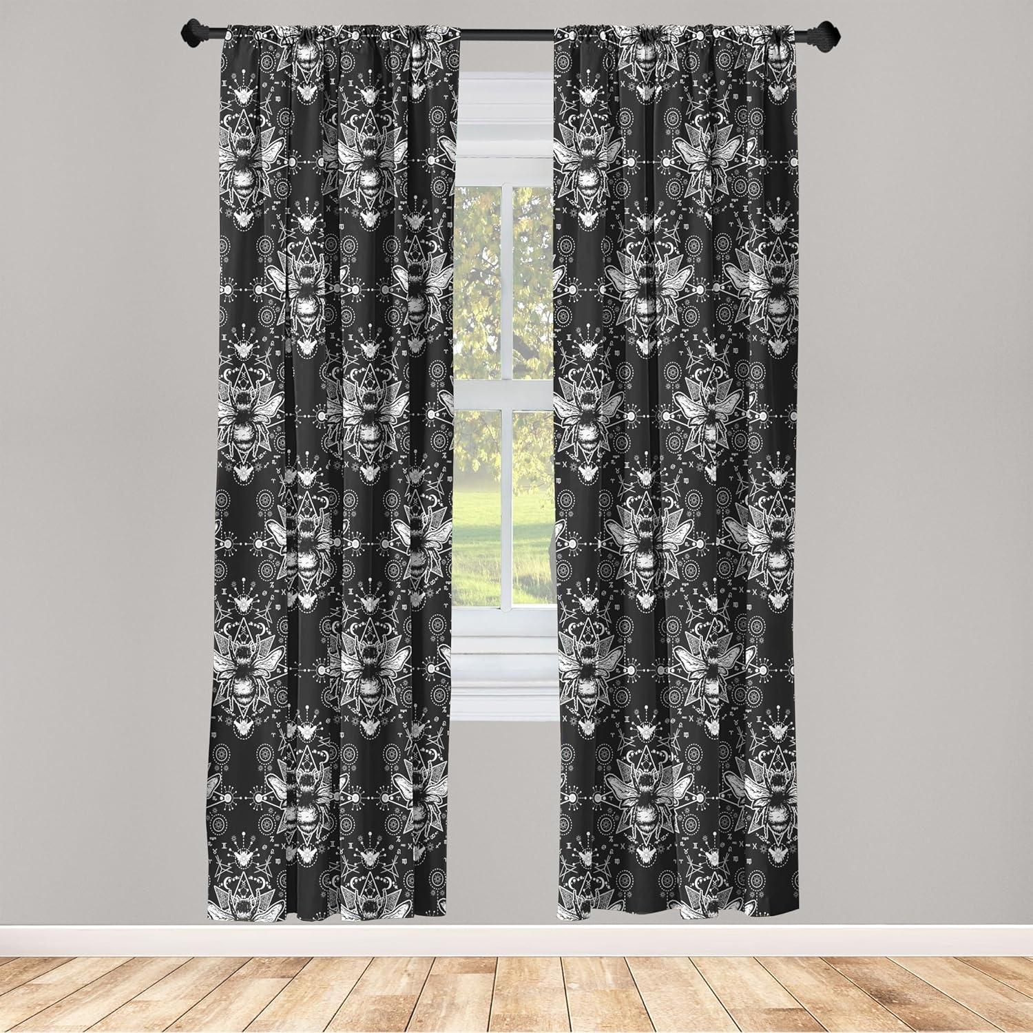imageAmbesonne Nature Themed Curtains Modern Pattern of Tropical Atmosphere Neutral Leaves and Bumblebee Window Treatments 2 Panel Set for Living Room Bedroom Pair of 28 x 84 Purpleblue Sand BrownCharcoal Grey White