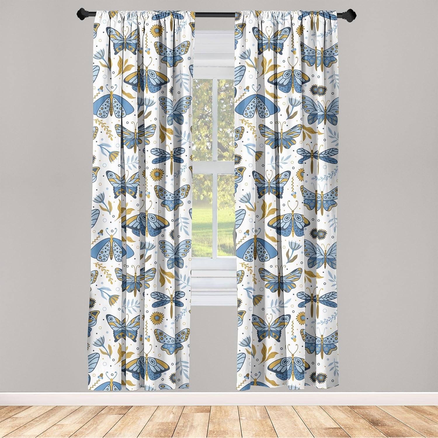 imageAmbesonne Nature Themed Curtains Modern Pattern of Tropical Atmosphere Neutral Leaves and Bumblebee Window Treatments 2 Panel Set for Living Room Bedroom Pair of 28 x 84 Purpleblue Sand BrownOff White Sea Blue Camel