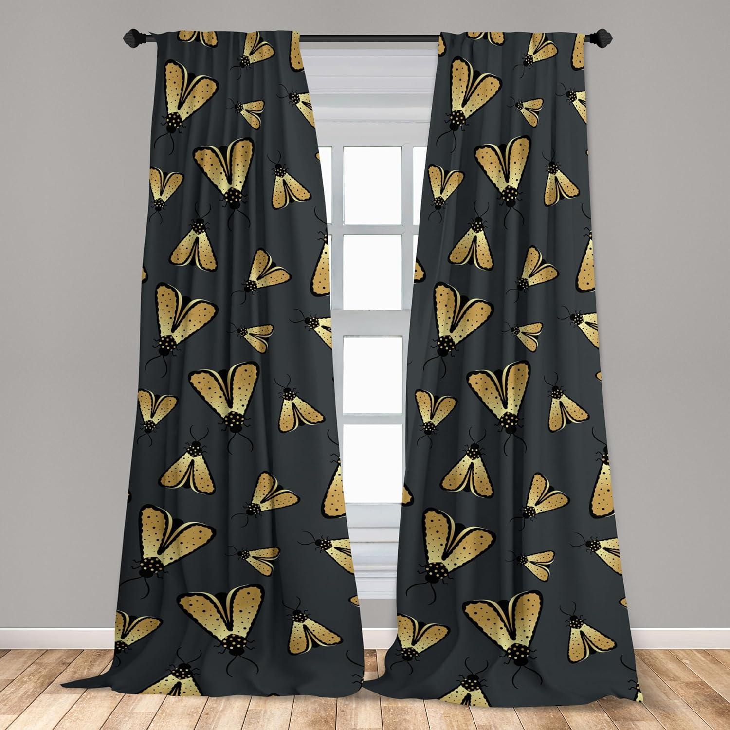 imageAmbesonne Nature Themed Curtains Modern Pattern of Tropical Atmosphere Neutral Leaves and Bumblebee Window Treatments 2 Panel Set for Living Room Bedroom Pair of 28 x 84 Purpleblue Sand BrownPale Camel Charcoal Grey