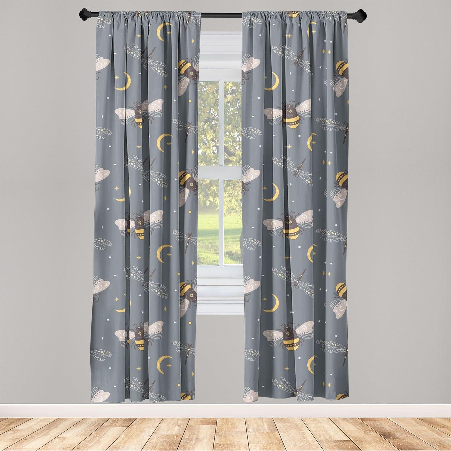 imageAmbesonne Nature Themed Curtains Modern Pattern of Tropical Atmosphere Neutral Leaves and Bumblebee Window Treatments 2 Panel Set for Living Room Bedroom Pair of 28 x 84 Purpleblue Sand BrownPurpleblue Pale Orange