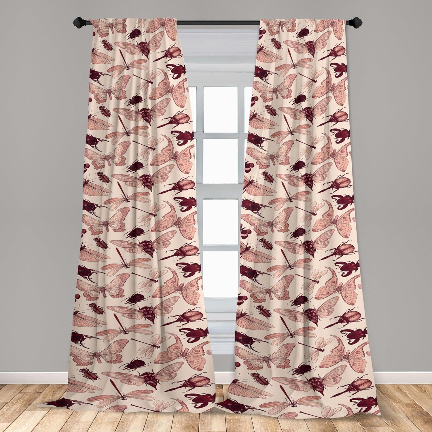 imageAmbesonne Nature Themed Curtains Modern Pattern of Tropical Atmosphere Neutral Leaves and Bumblebee Window Treatments 2 Panel Set for Living Room Bedroom Pair of 28 x 84 Purpleblue Sand BrownPale Salmon Dried Rose