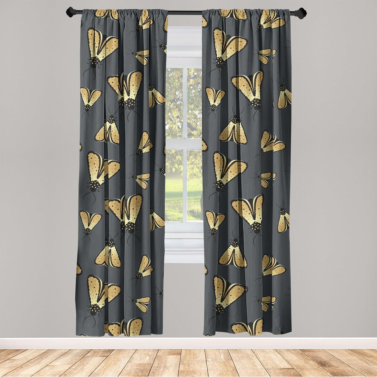 imageAmbesonne Nature Themed Curtains Modern Pattern of Tropical Atmosphere Neutral Leaves and Bumblebee Window Treatments 2 Panel Set for Living Room Bedroom Pair of 28 x 84 Purpleblue Sand BrownPale Camel Charcoal Grey