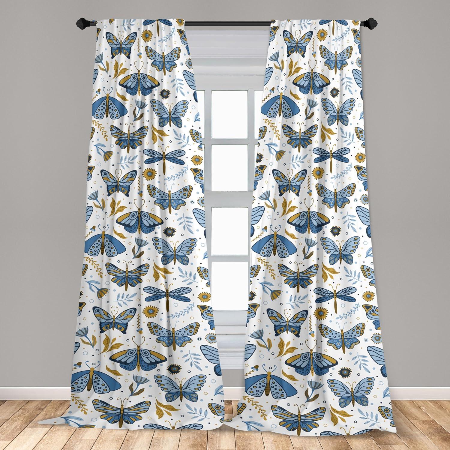 imageAmbesonne Nature Themed Curtains Modern Pattern of Tropical Atmosphere Neutral Leaves and Bumblebee Window Treatments 2 Panel Set for Living Room Bedroom Pair of 28 x 84 Purpleblue Sand BrownOff White Sea Blue Camel