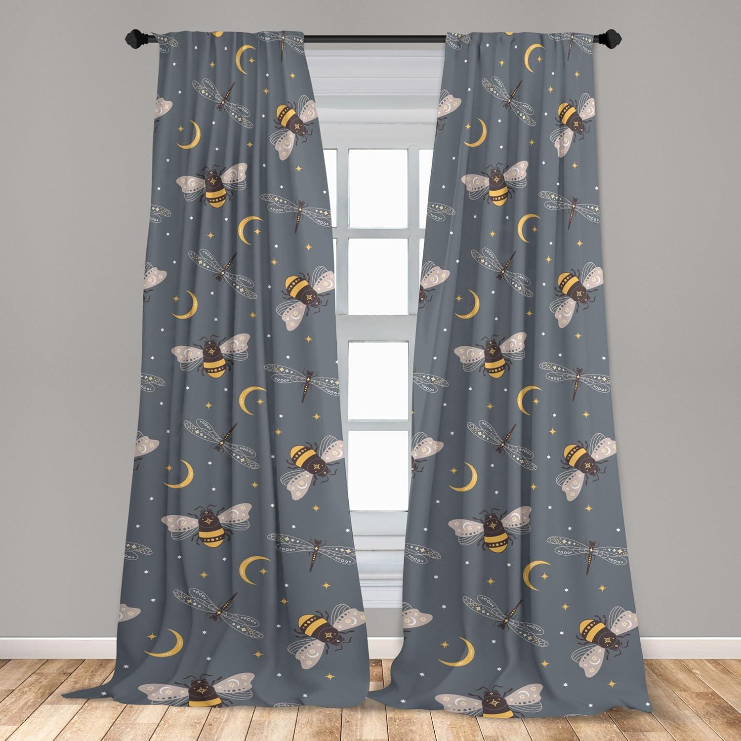 imageAmbesonne Nature Themed Curtains Modern Pattern of Tropical Atmosphere Neutral Leaves and Bumblebee Window Treatments 2 Panel Set for Living Room Bedroom Pair of 28 x 84 Purpleblue Sand BrownPurpleblue Pale Orange