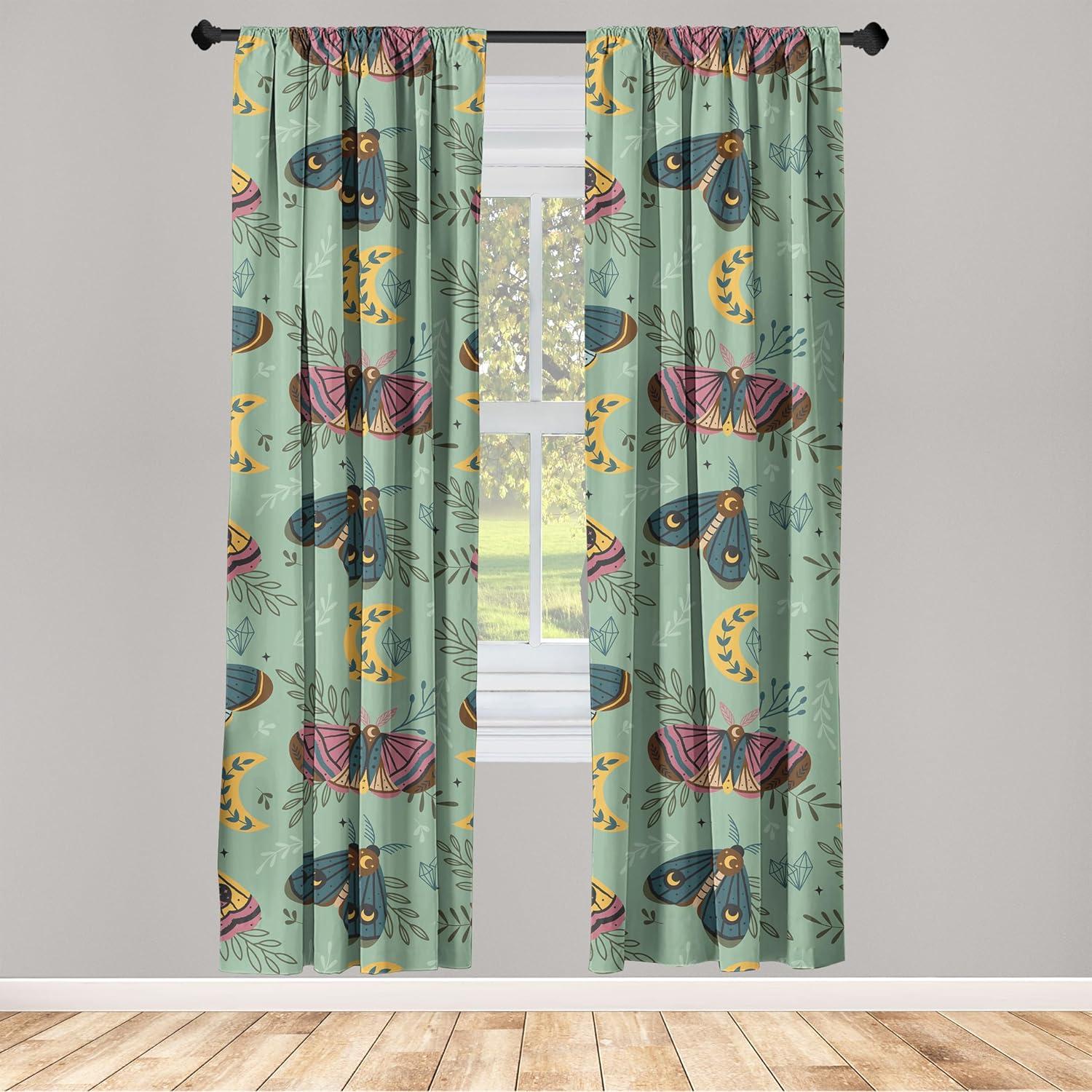 imageAmbesonne Nature Themed Curtains Modern Pattern of Tropical Atmosphere Neutral Leaves and Bumblebee Window Treatments 2 Panel Set for Living Room Bedroom Pair of 28 x 84 Purpleblue Sand BrownLaurel Green and Apricot