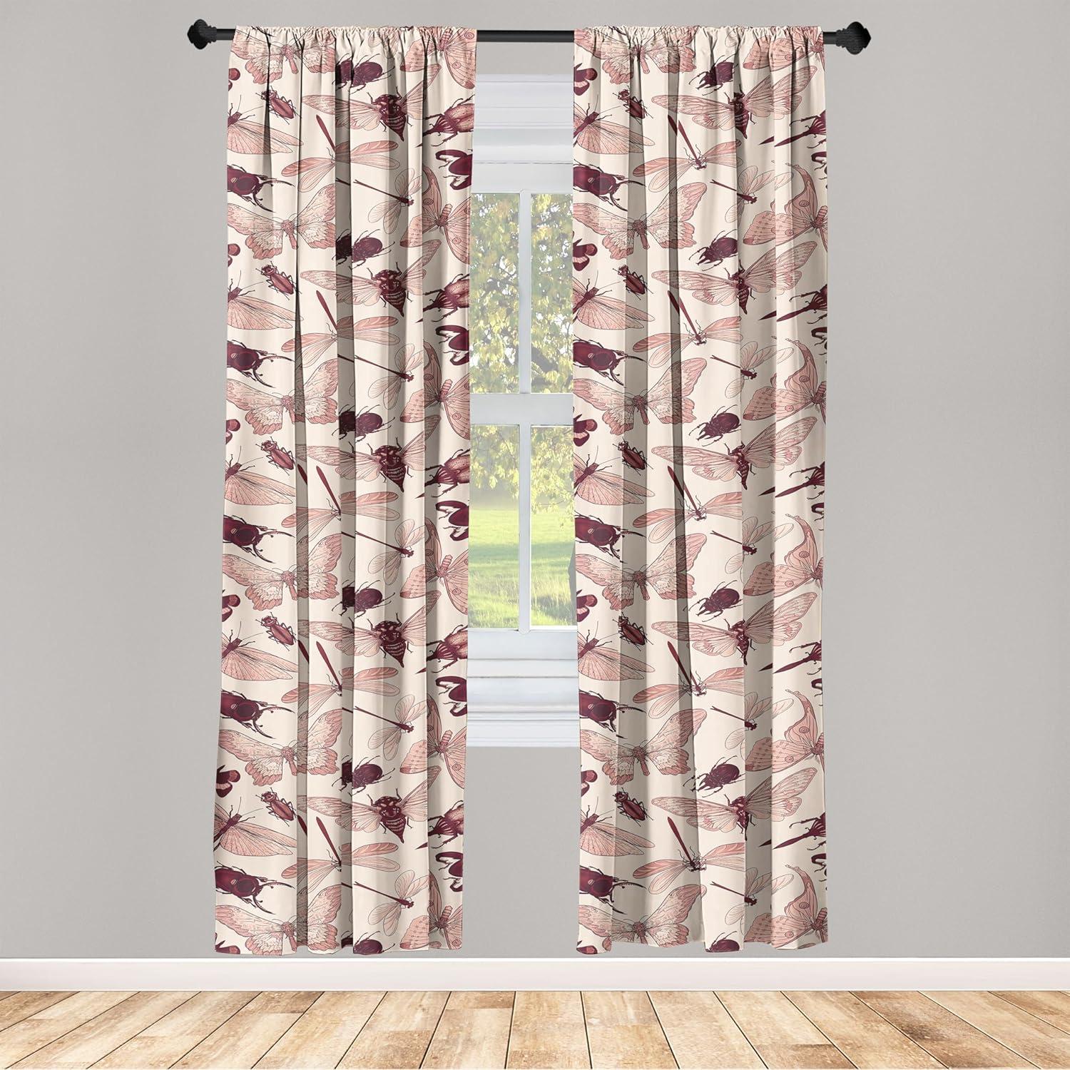 imageAmbesonne Nature Themed Curtains Modern Pattern of Tropical Atmosphere Neutral Leaves and Bumblebee Window Treatments 2 Panel Set for Living Room Bedroom Pair of 28 x 84 Purpleblue Sand BrownPale Salmon Dried Rose