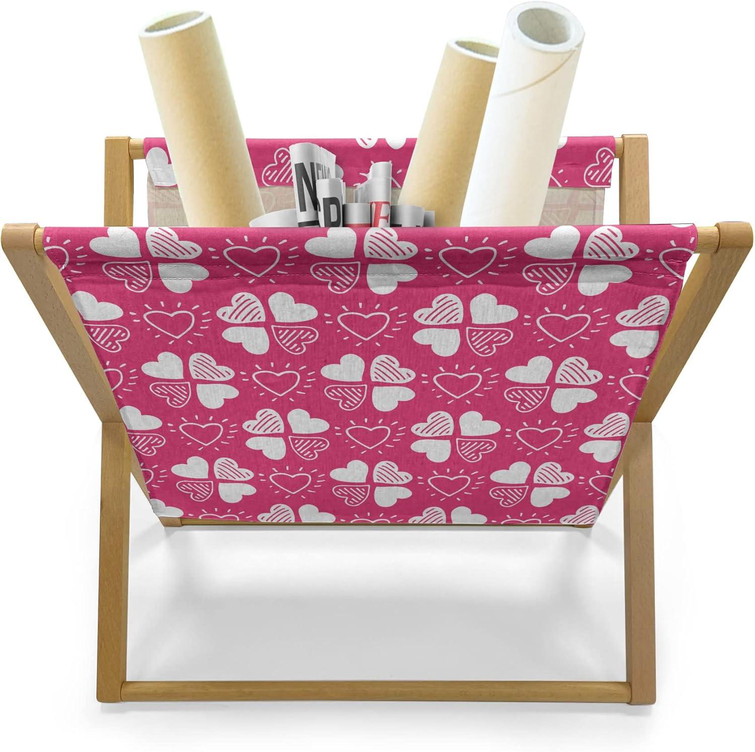 imageAmbesonne Romantic Magazine and Book Holder Continuous Hand Drawn Hearts as Clover Leaves Monochrome Valentines Day Floor Rack Decor for Interior of Home amp Office 22 x 19 Hot Pink and WhiteHot Pink and White