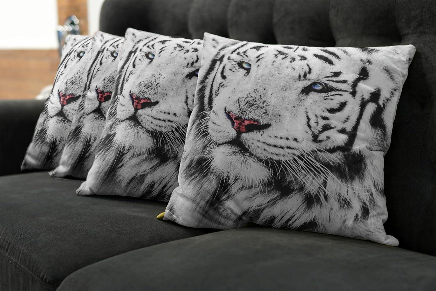 imageAmbesonne Safari Decorative Throw Pillow Case Pack of 4 White Tiger Wintertime Rare Animal Portrait Eyes Calm Noble Beast Photography Cushion Cover for Couch Living Room Car 18 Black WhiteWhite Black and Grey
