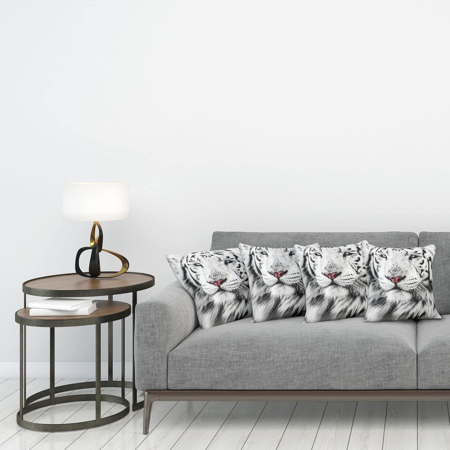 imageAmbesonne Safari Decorative Throw Pillow Case Pack of 4 White Tiger Wintertime Rare Animal Portrait Eyes Calm Noble Beast Photography Cushion Cover for Couch Living Room Car 18 Black WhiteWhite Black and Grey