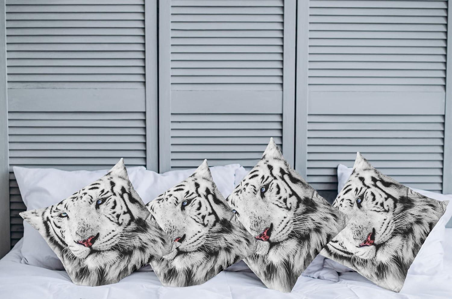 imageAmbesonne Safari Decorative Throw Pillow Case Pack of 4 White Tiger Wintertime Rare Animal Portrait Eyes Calm Noble Beast Photography Cushion Cover for Couch Living Room Car 18 Black WhiteWhite Black and Grey