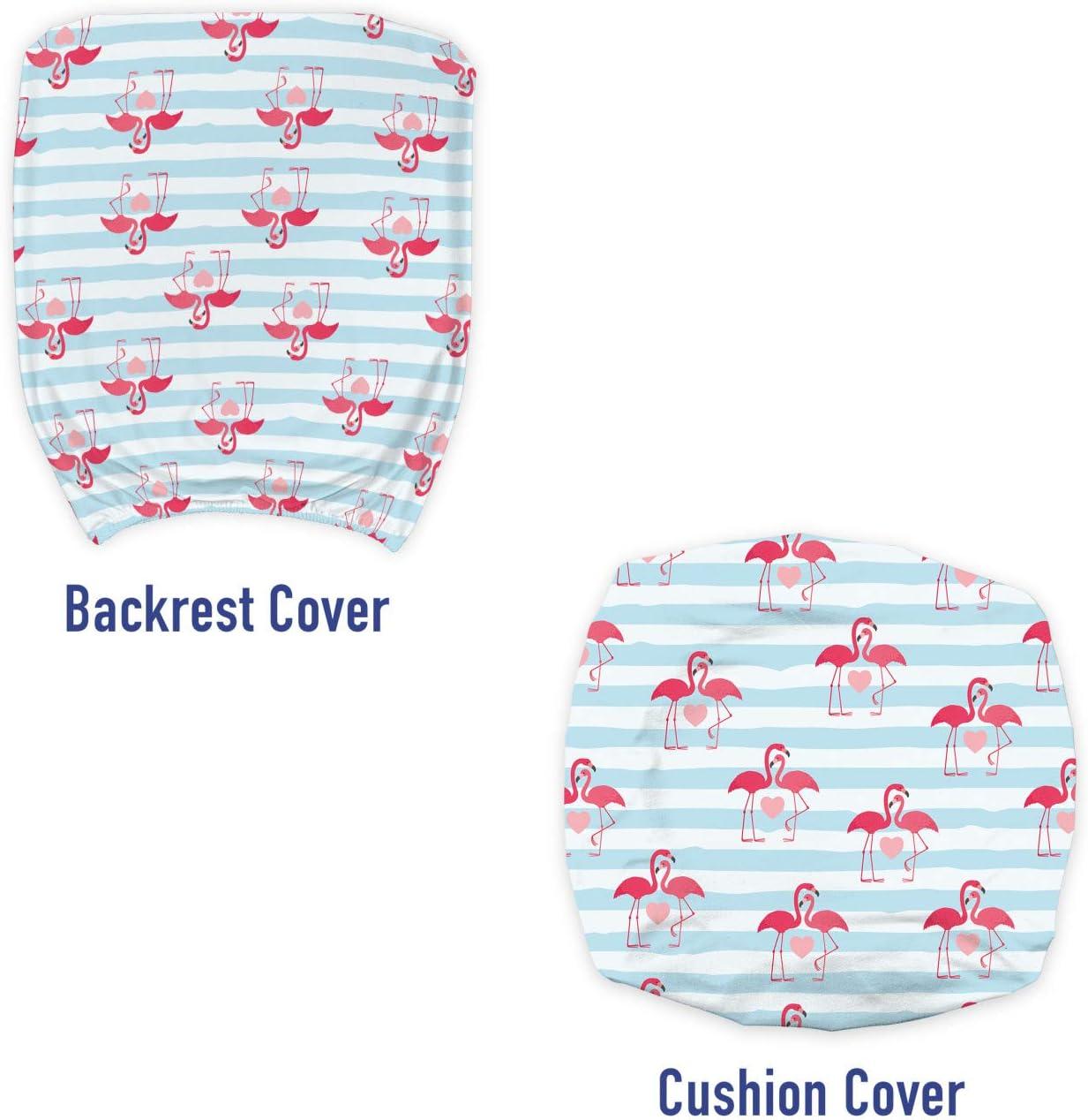imageAmbesonne Valentines Day Office Chair Slipcover Romantic Theme Couple of Flamingos with Heart Motifs on Stripes Protective Stretch Decorative Fabric Cover Dark Coral Pale Blue
