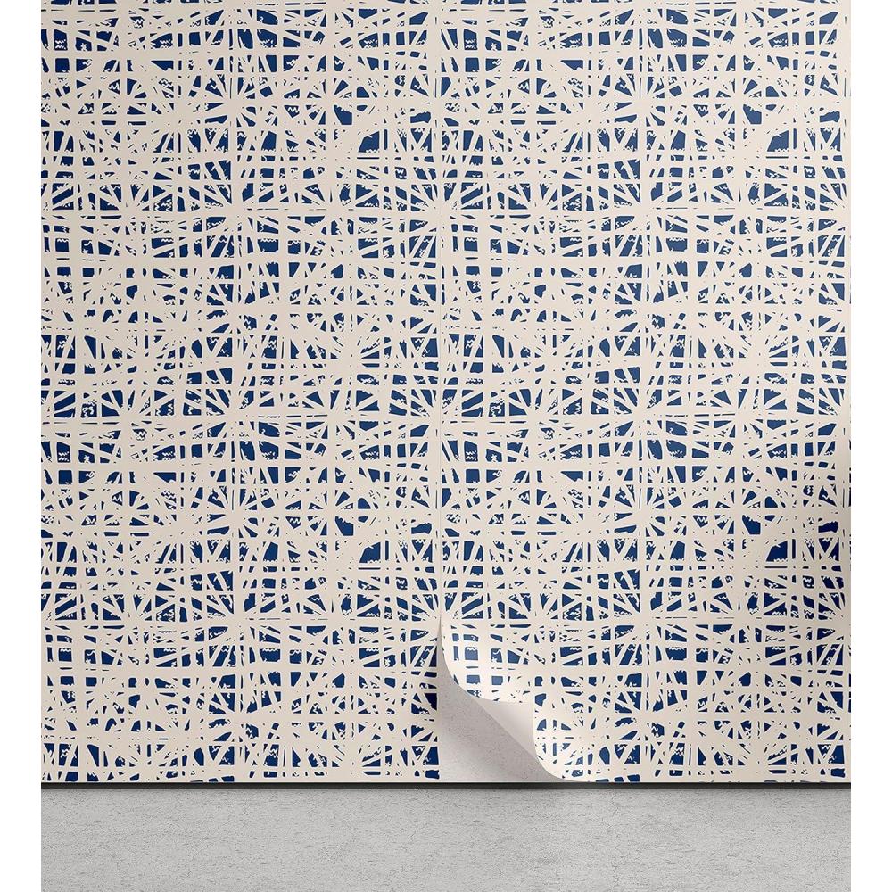 imageAmbesonne Ethnic Peel amp Stick Wallpaper for Home Watercolor Style Hand Drawn Grid Pattern Hippie Folk Batik Design SelfAdhesive Living Room Kitchen Accent 13 x 100 Navy Blue and Beige