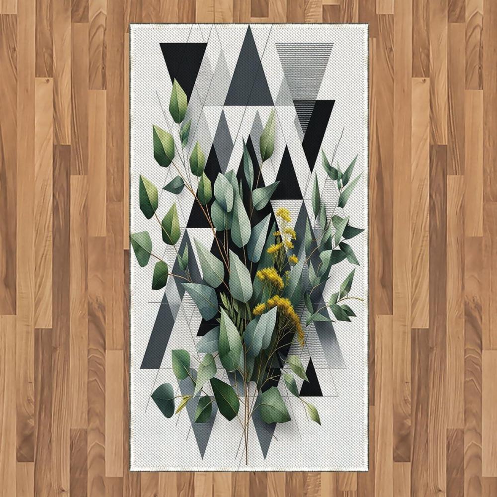 imageAmbesonne Eucalyptus Leaves Area Rug Gloomy Love of Nature on Neutral Watercolor Art Background Flat Woven Accent Rug for Living Room Bedroom Dining Room 2 6 x 5 Mustard and Reseda GreenDark Blue Grey and Green