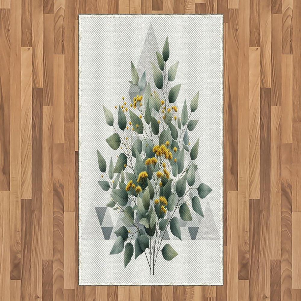 imageAmbesonne Eucalyptus Leaves Area Rug Gloomy Love of Nature on Neutral Watercolor Art Background Flat Woven Accent Rug for Living Room Bedroom Dining Room 2 6 x 5 Mustard and Reseda GreenLaurel Green White